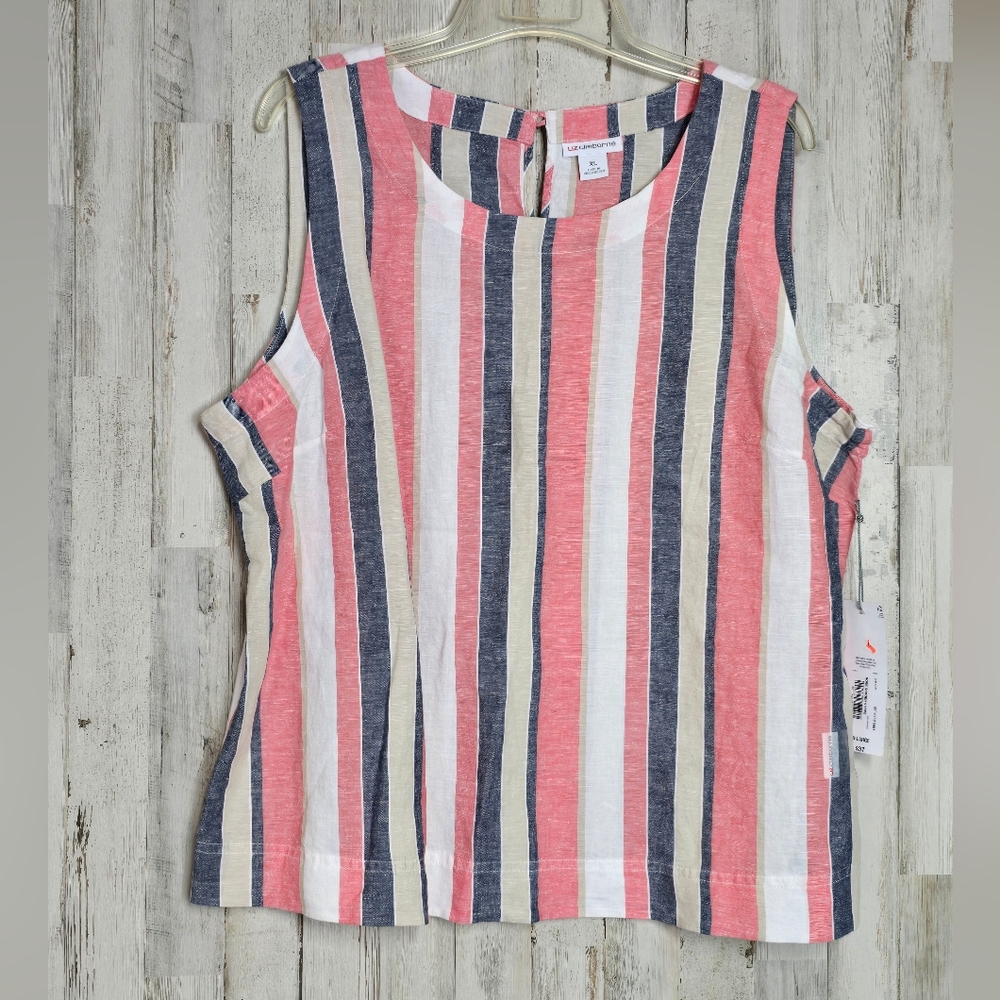 Liz Claiborne Linen Blend Top XL NWT Striped Sleeveless